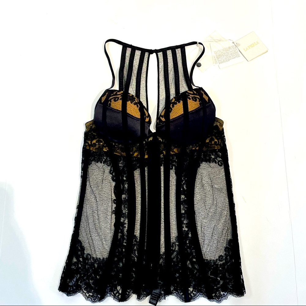La Perla NWT black satin and lace corset